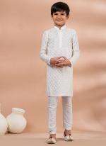 Viscose White Traditional Wear Digital Printed Kids Kurta Pajama